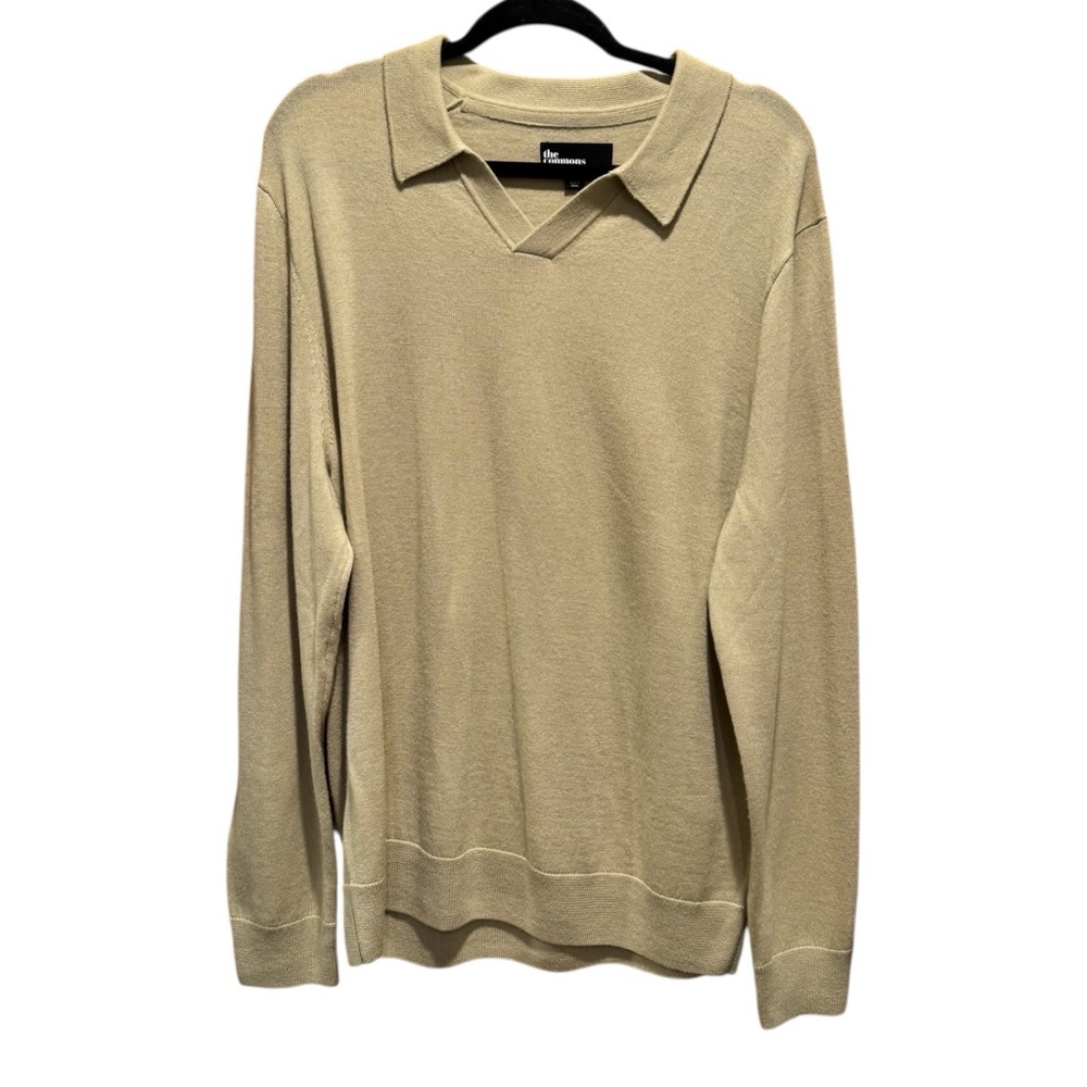 The Commons V Neck Shirt Mens Sz XL Merino Wool Soft Tan Sweater Pullover